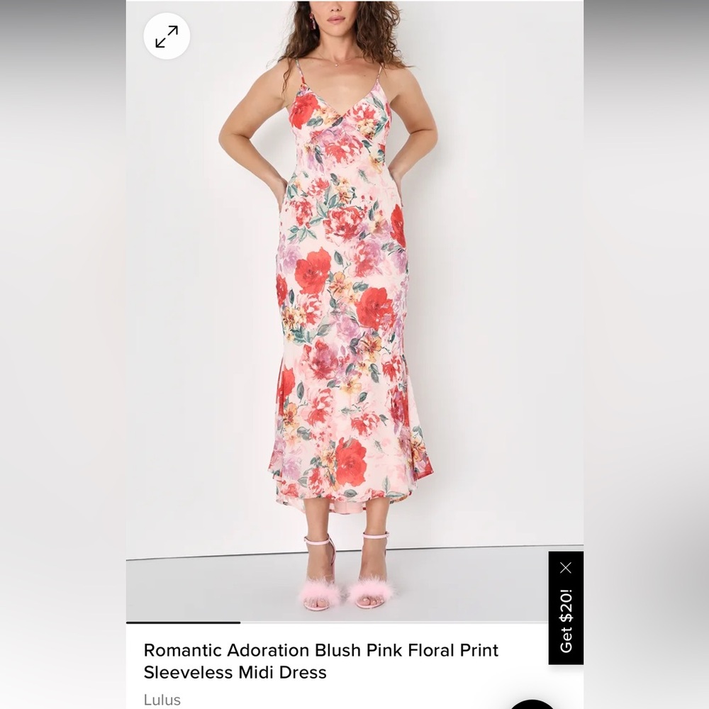 Lulus Romantic Adoration Blush Pink Floral Print Sleeveless Midi Dress sz XS